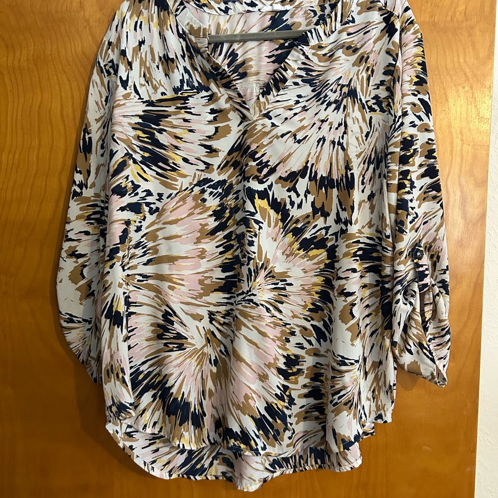 Maurices Multicolor Patterned Atwood 3/4 Sleeve Popover Blouse